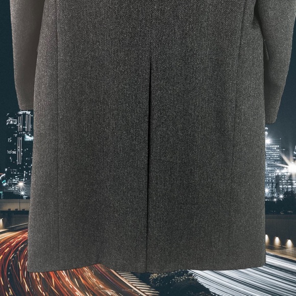 Herringbone Tweed Virgin Wool Trench Coat Black and Gray 44R - Picture 4 of 16